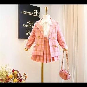Girls/ Toddler Fashion Pink Suit Kids 2 Pieces Sets Coat + Skirt